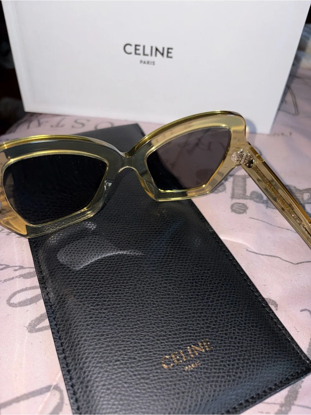 Celine Translucent Yellow Crystal Cat-Eye Sunglasses